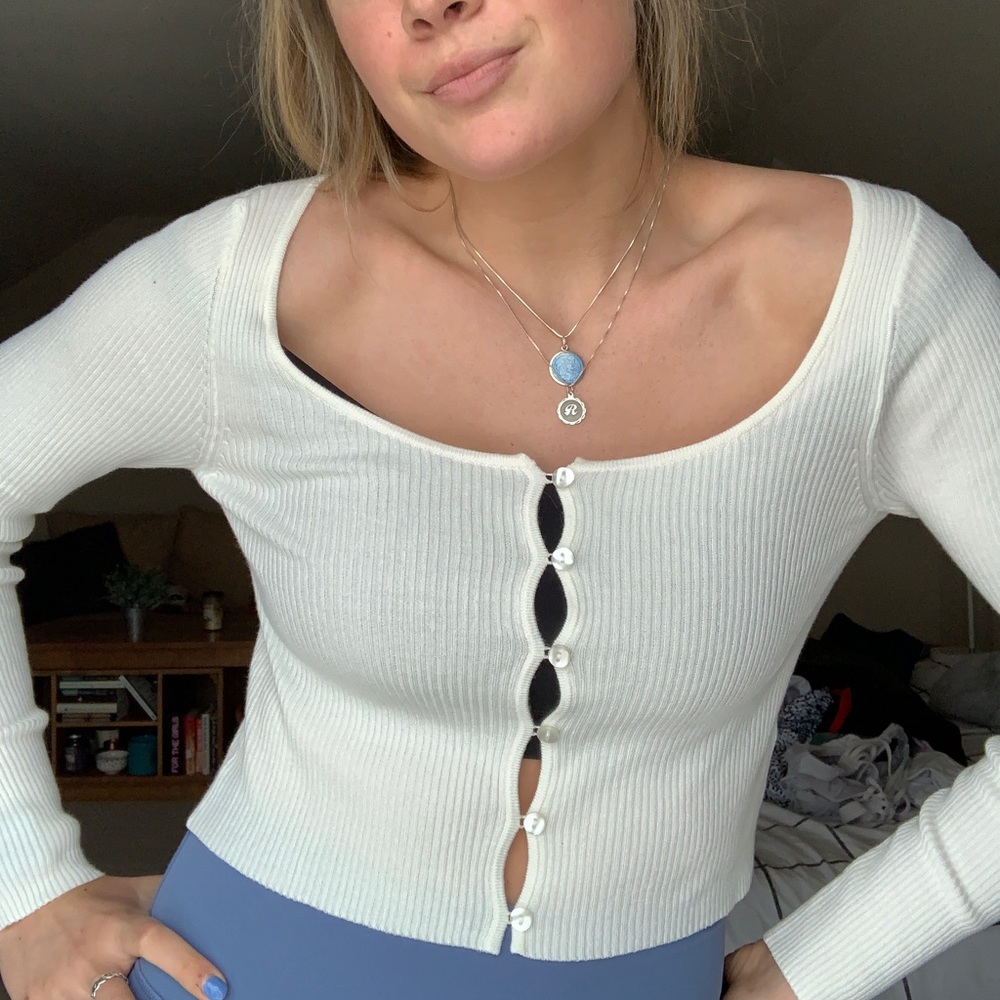 white button up top